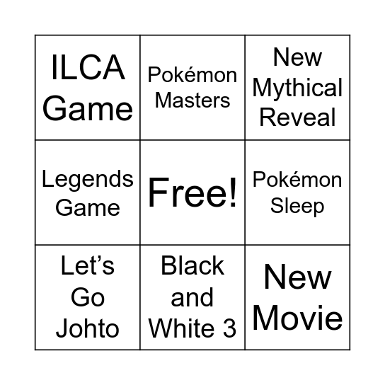 Pokémon Day Bingo Card