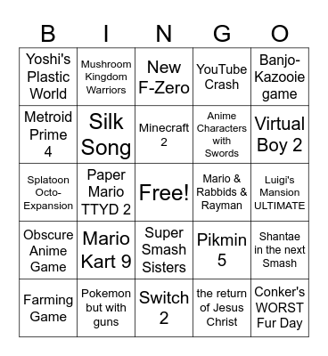 Nintendo Direct Bingo Card