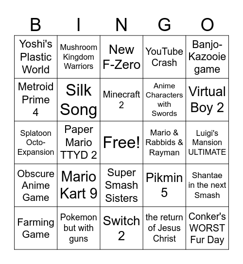 Nintendo Direct Bingo Card