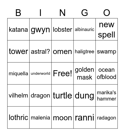 Shadow of the Erdtree Bingo Card