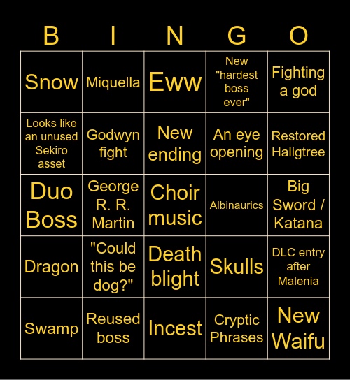 Elden Ring Trailer Bingo Card