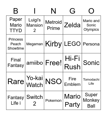 Nintendo Direct 2024 Bingo Card