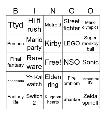 Nintendo partner showcase Bingo Card