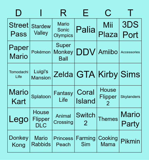 Nintendo Direct 2024 Partner's Showcase Bingo Card