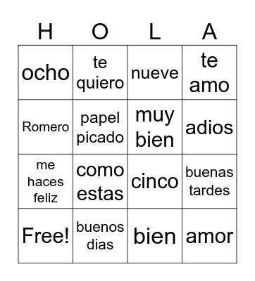 Spanish Club Bingo Card