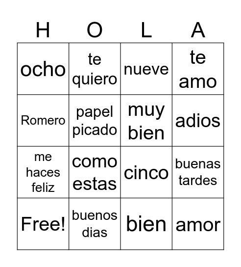 Spanish Club Bingo Card