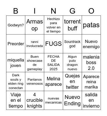elden ring dlc bingo Card
