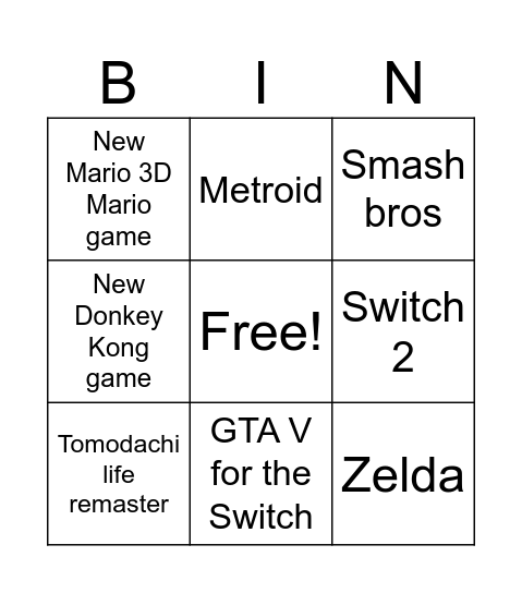 Untitled Bingo Card