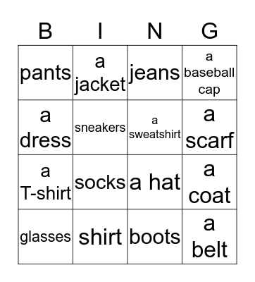 What's he wearing Bingo Card