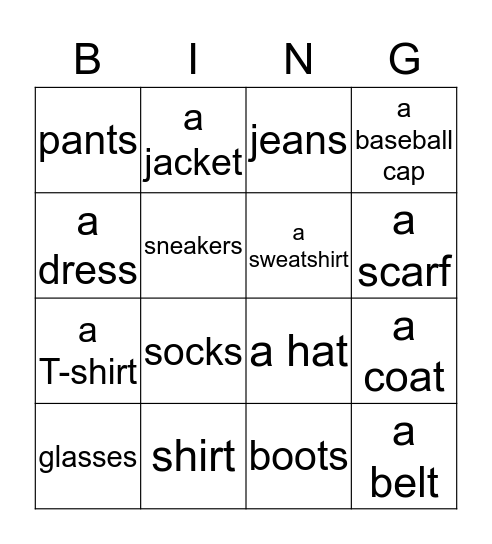 What's he wearing Bingo Card