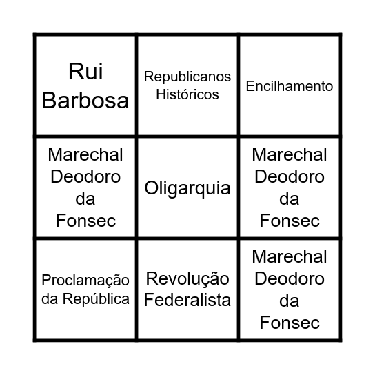 Primeira República Bingo Card