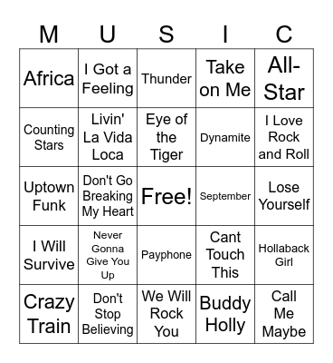 Best Songs Over the Years! Bingo Card