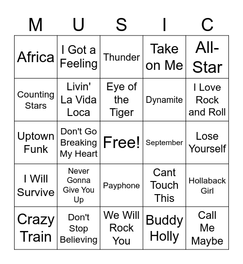 Best Songs Over the Years! Bingo Card