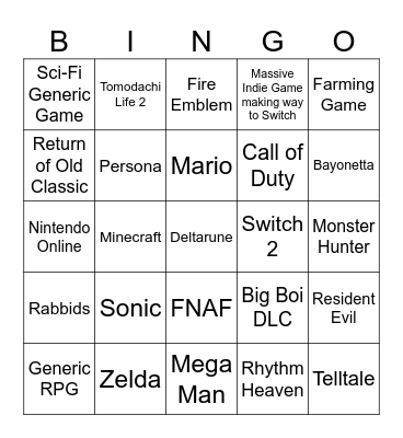 NINTENDO DIRECT Bingo Card