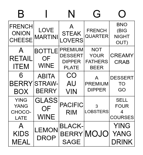 FONDUE  Bingo Card