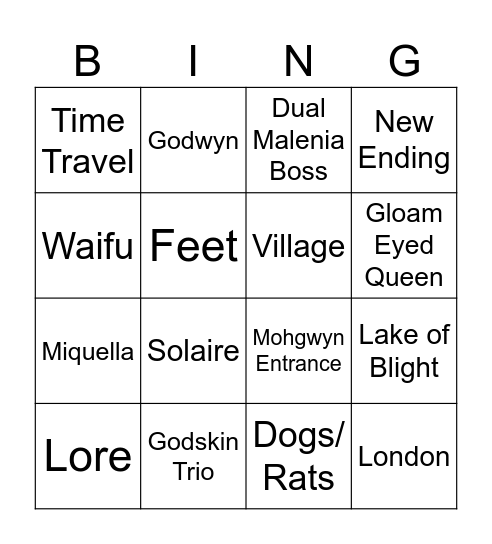 Eldering Bingo Card