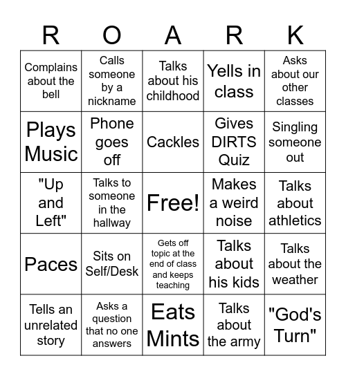 Roark Bingo Card