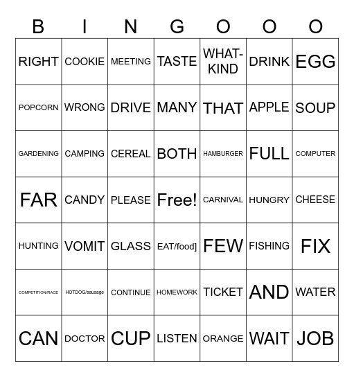 MS ASL Bingo Card