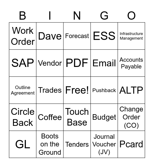Business Services Bingo Card