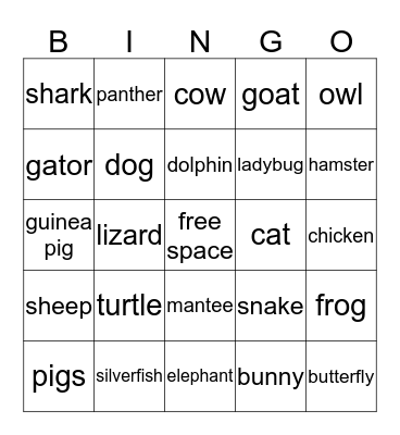 animals Bingo Card