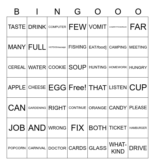 MS ASL Bingo Card