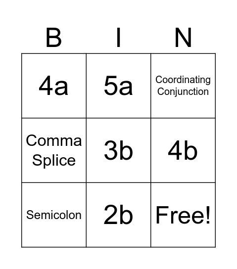 SBAC Sentence Bingo Card