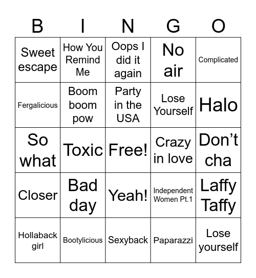 2000s Bingo Card