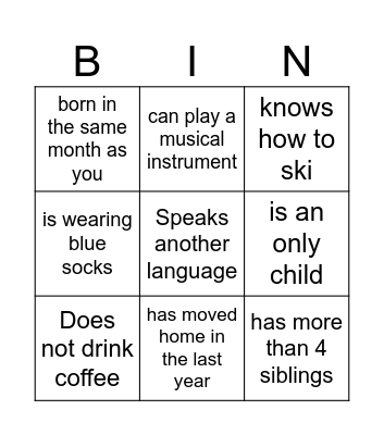 Human Bingo Card