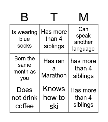 Human Bingo Card