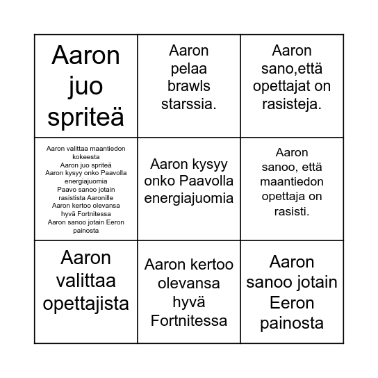 Aaron yökylä Bingo Card