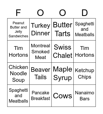 Food in Canada! Bingo Card