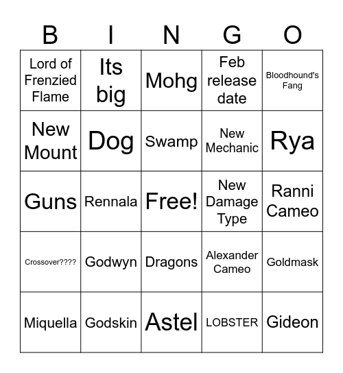 Shadow of the Erdtree Bingo Card