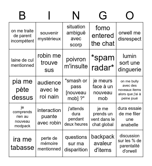 réouverture du fsmp Bingo Card