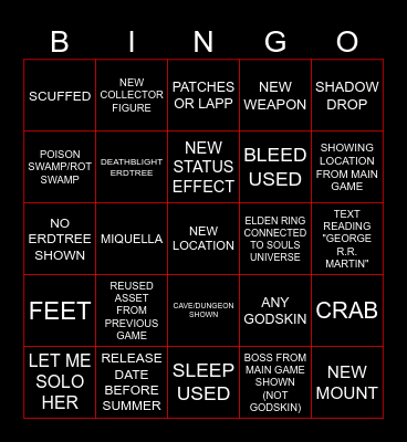 ELDEN RING DLC Bingo Card