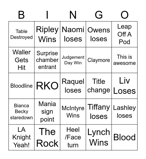 Elimination Chamber Bingo Card