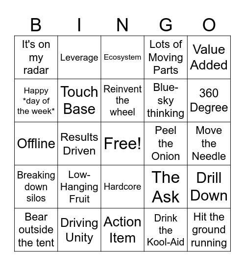 Corporate Jargon Bingo Card