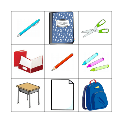 school supplies Bingo Card