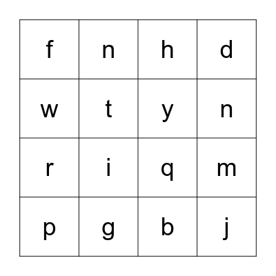 Letters Bingo Card