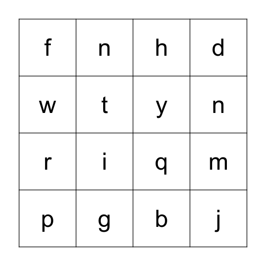 Letters Bingo Card
