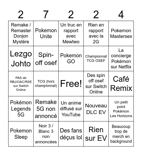 Pokémon Presents 27.2.24 Bingo Card