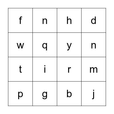 Letters Bingo Card