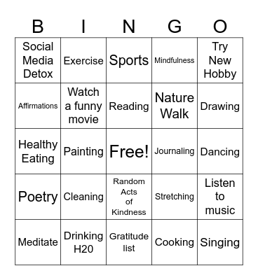 SELF CARE Bingo Card