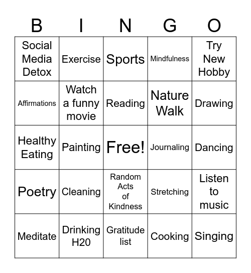 SELF CARE Bingo Card