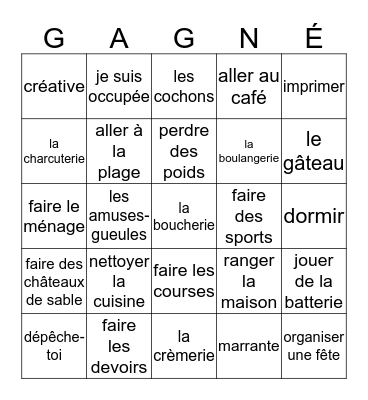 French 2 Final Listening Bingo Card