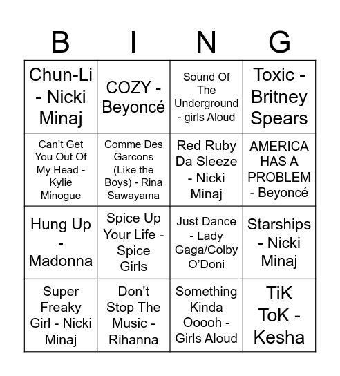 PFD MUSIC BINGO - ROUND 1 Bingo Card