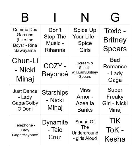 PFD MUSIC BINGO - ROUND 1 Bingo Card