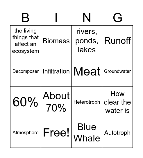 Aquatic Bingo Card