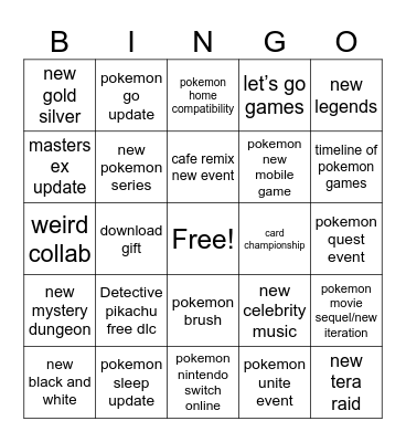 Pokemon Bingo Card