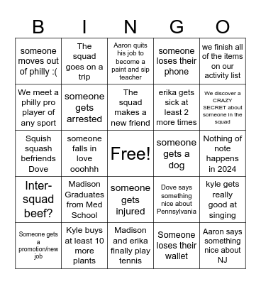 Friend Bingo 2024 Bingo Card