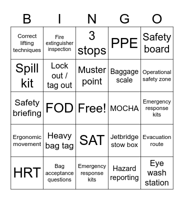 SAFETY Bingo Card